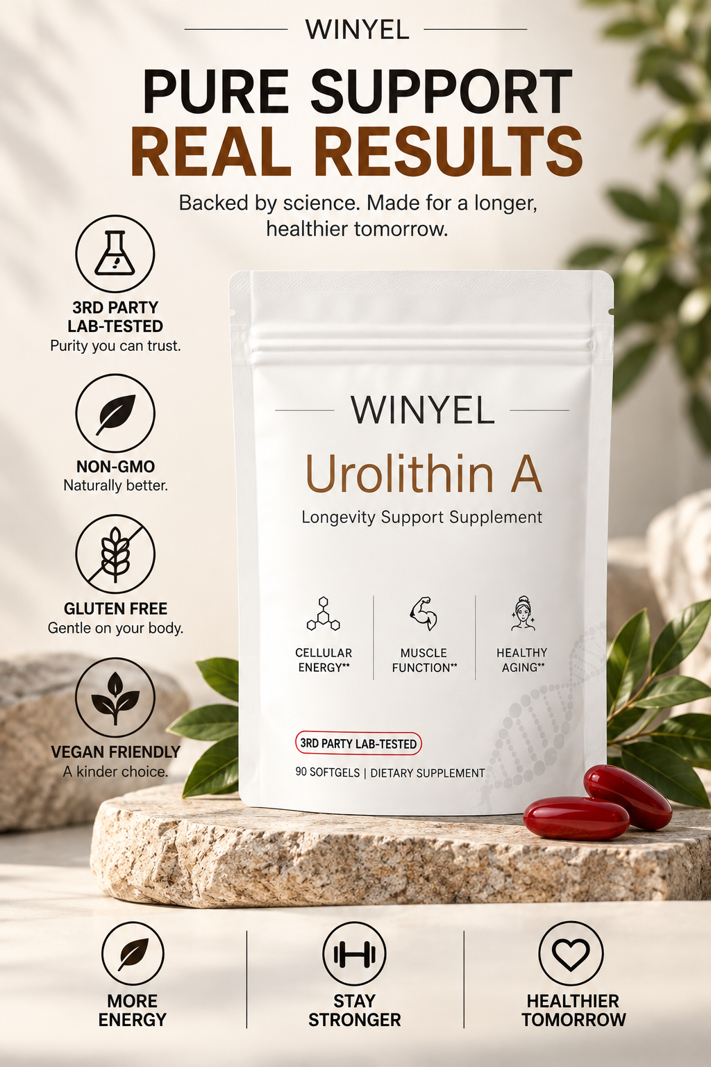 Urolithin A Supplement Softgels 500mg For Cellular Renewal & Healthy Aging