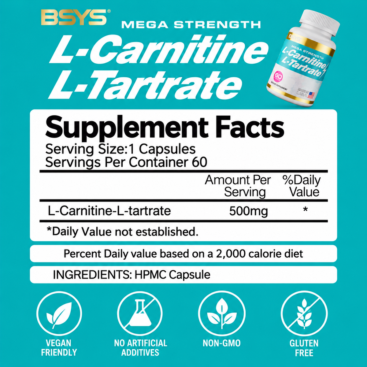 L-Carnitine L-Tartrate 500 mg — 60 Capsules