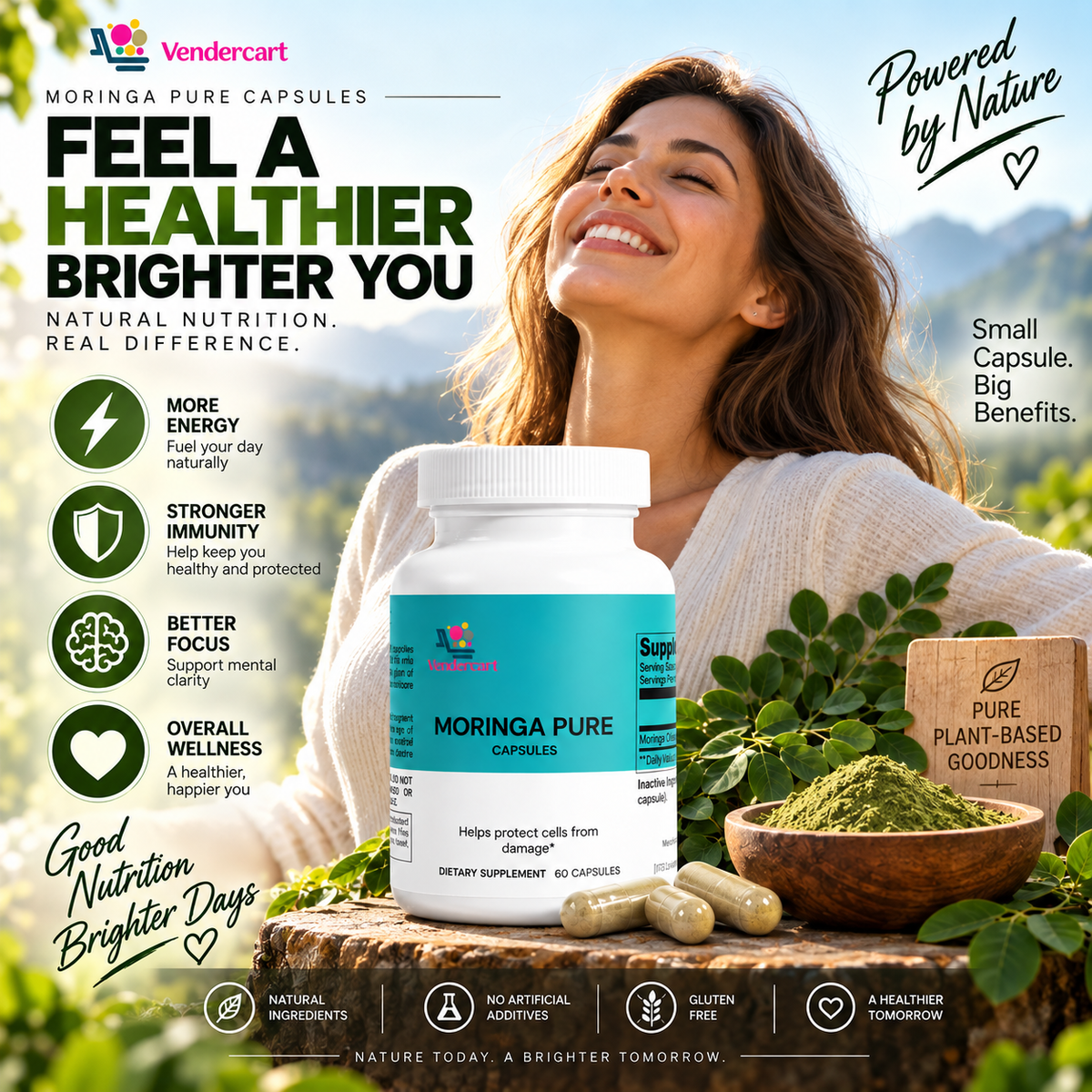 Premium Moringa Pure Nutrient-Rich Superfood For Energy Wellness
