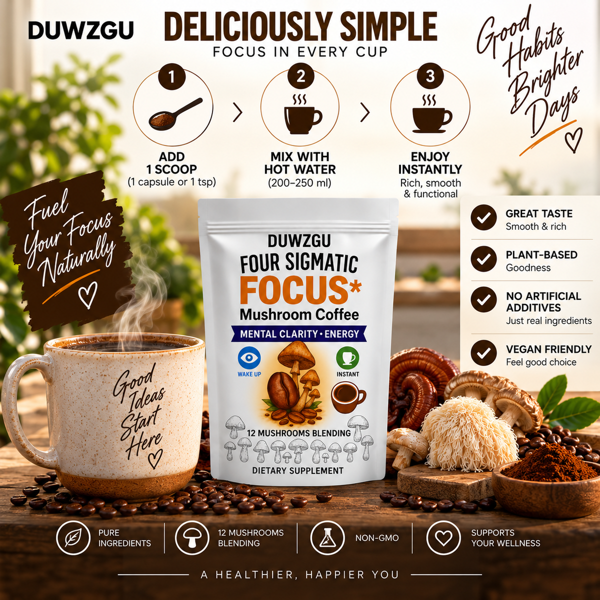 Focus Mushroom Coffee — 12 Mushroom Blend | 180 g