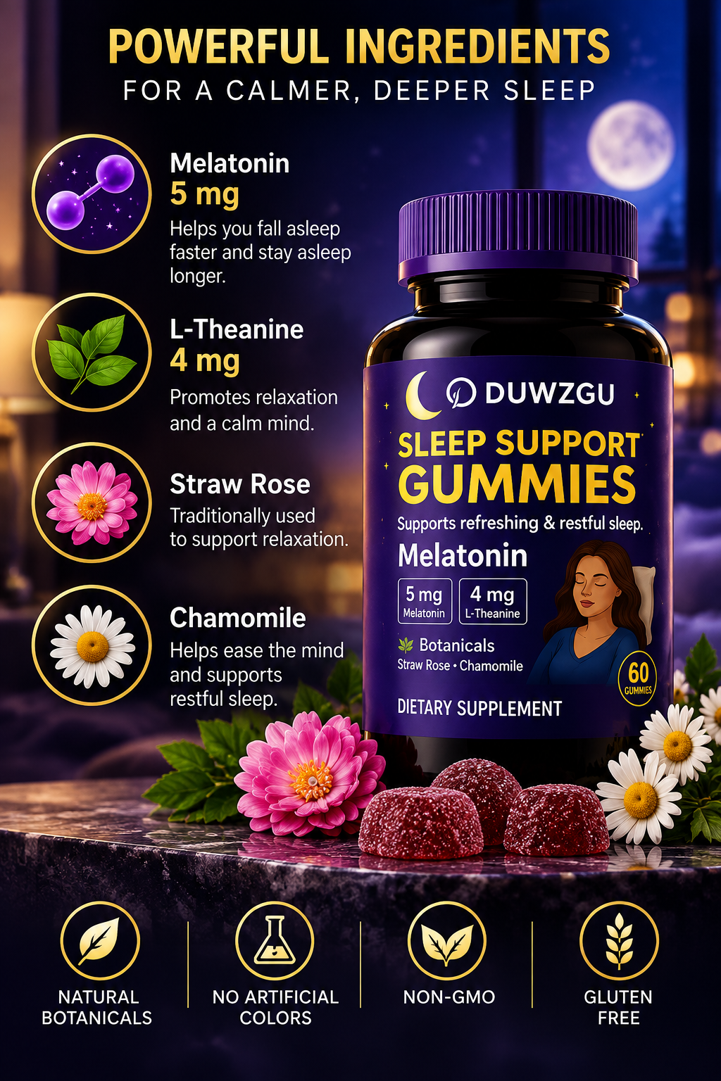 Sleep Support Gummies with Melatonin & L-Theanine — 60 Gummies