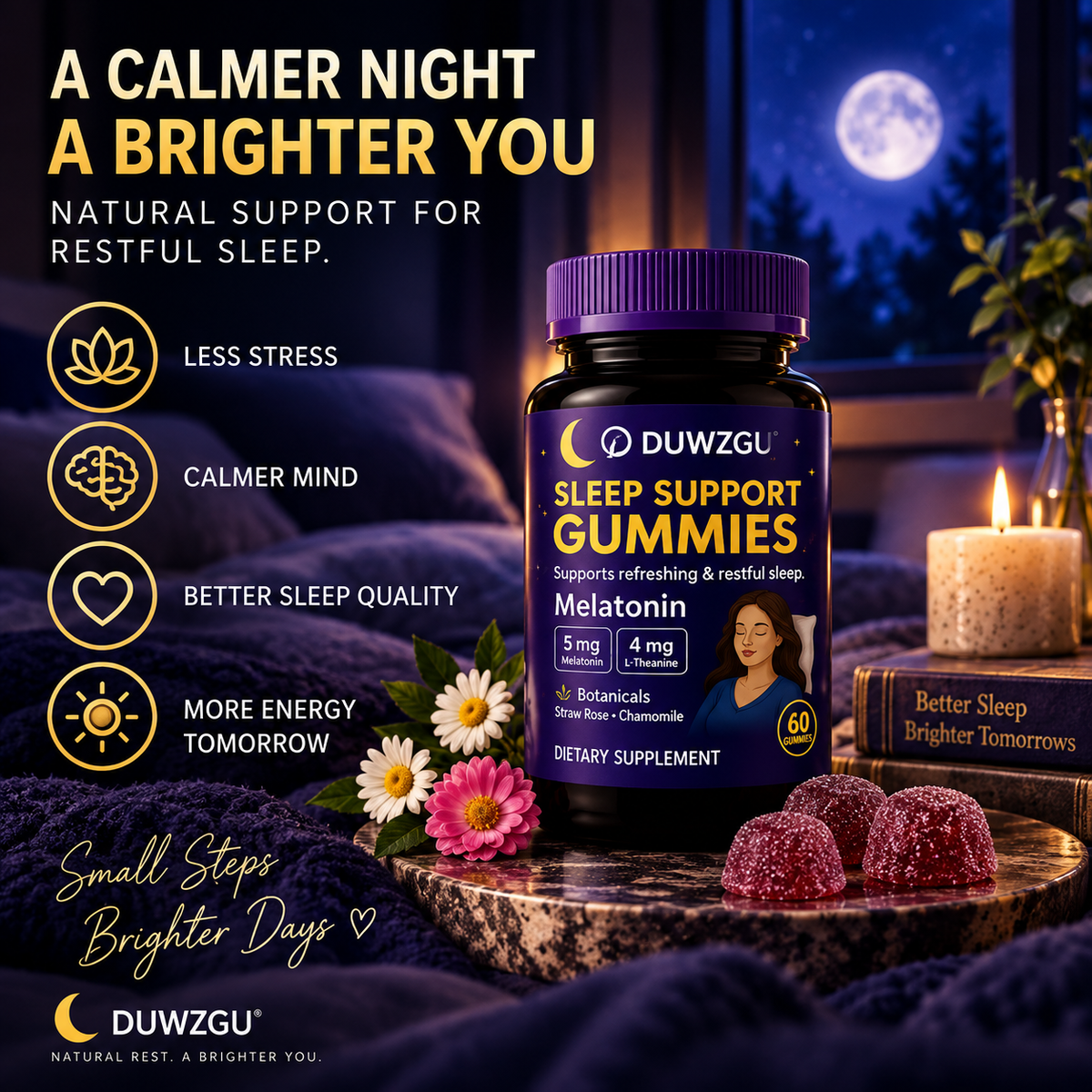 Sleep Support Gummies with Melatonin & L-Theanine — 60 Gummies