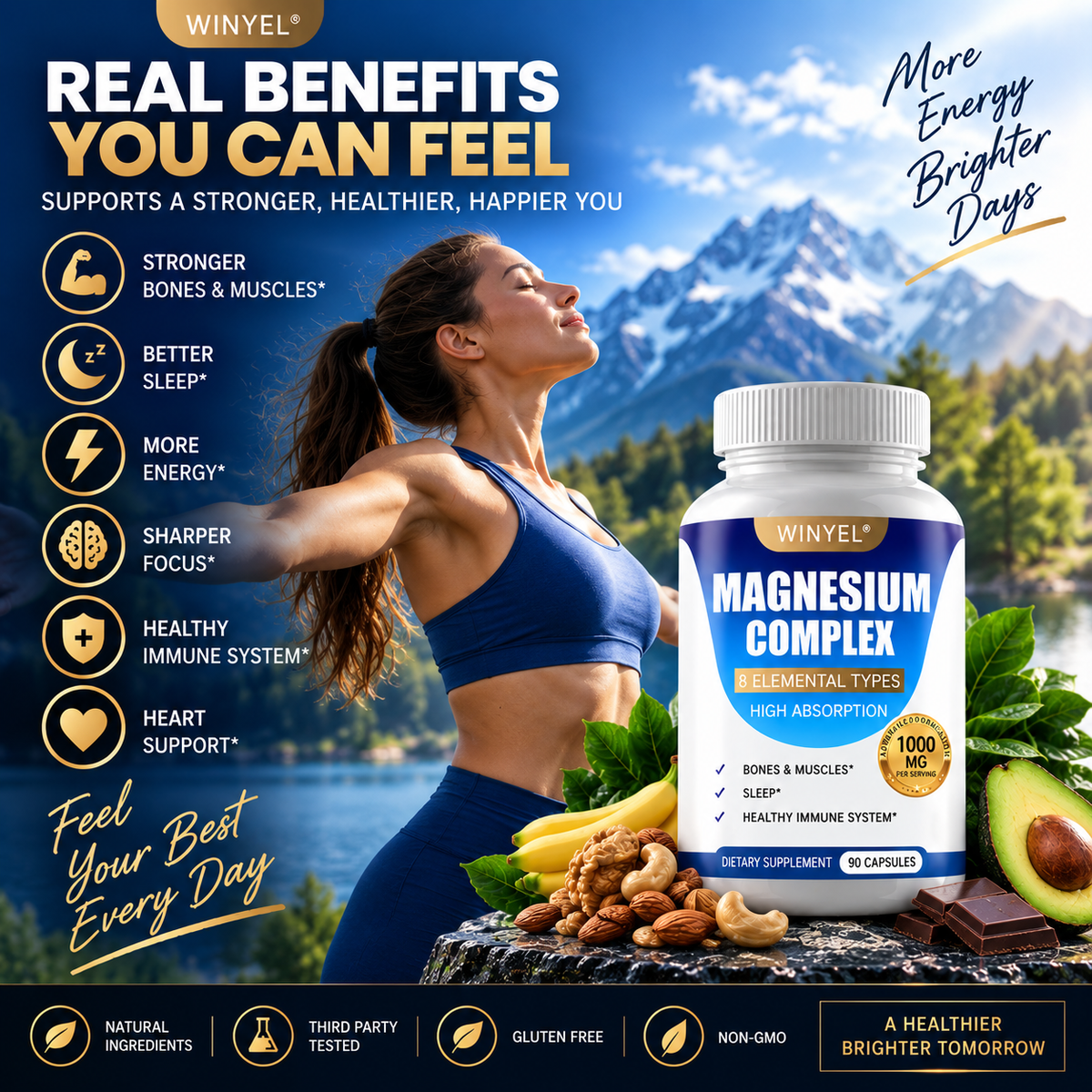 MAGNESIUM COMPLEX Wellness Capsules With Malate & Glycinate And 8 ELEMENTAL MAGNESIUM, Supports Health 90 Capsules, Dietary Supplement.