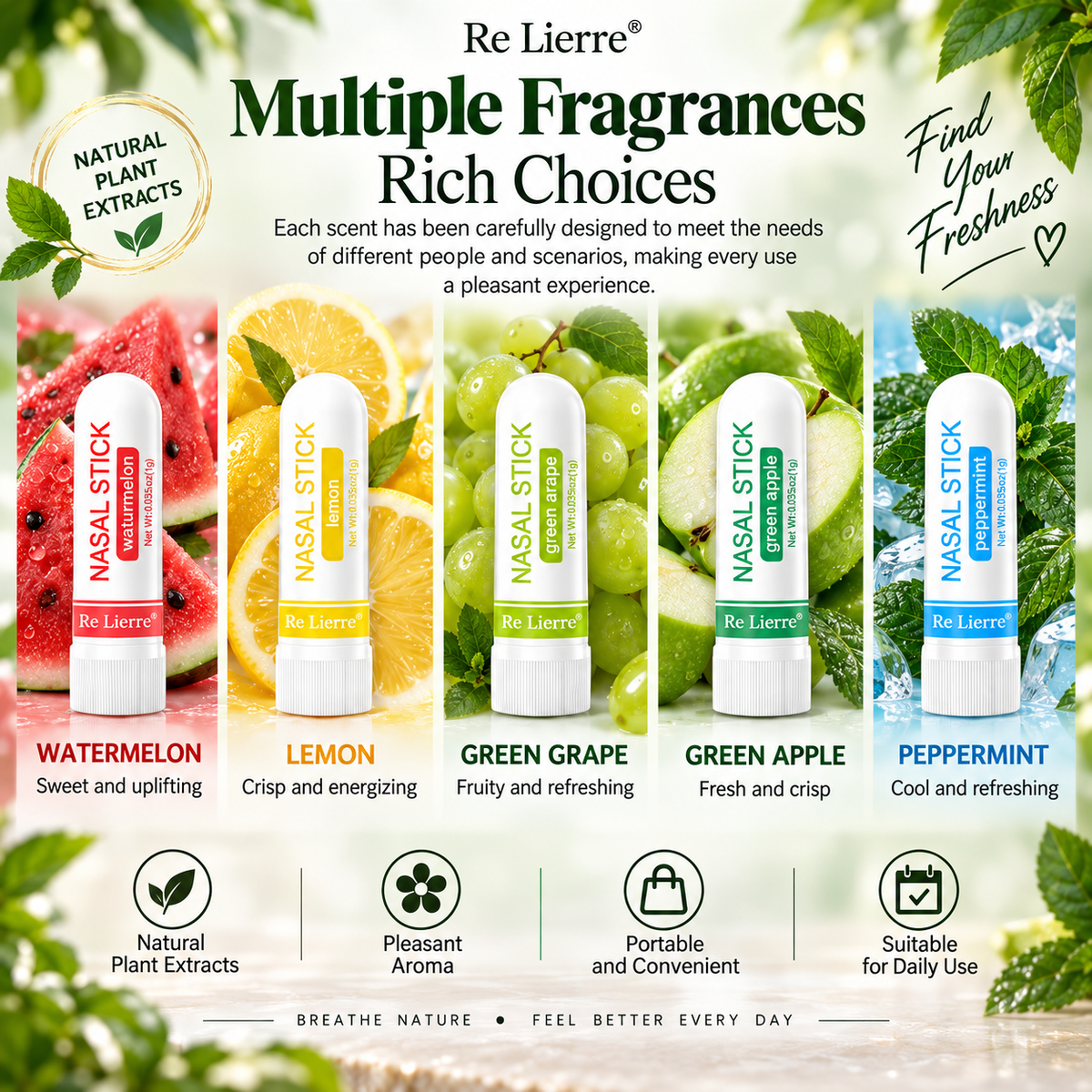 Re Lierre Natural Nasal Sticks – 5 Refreshing Scents