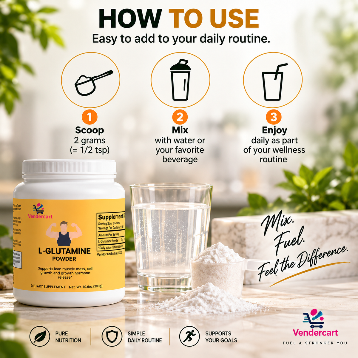 Pure L Glutamine Powder Muscle Recovery Gut Health Support