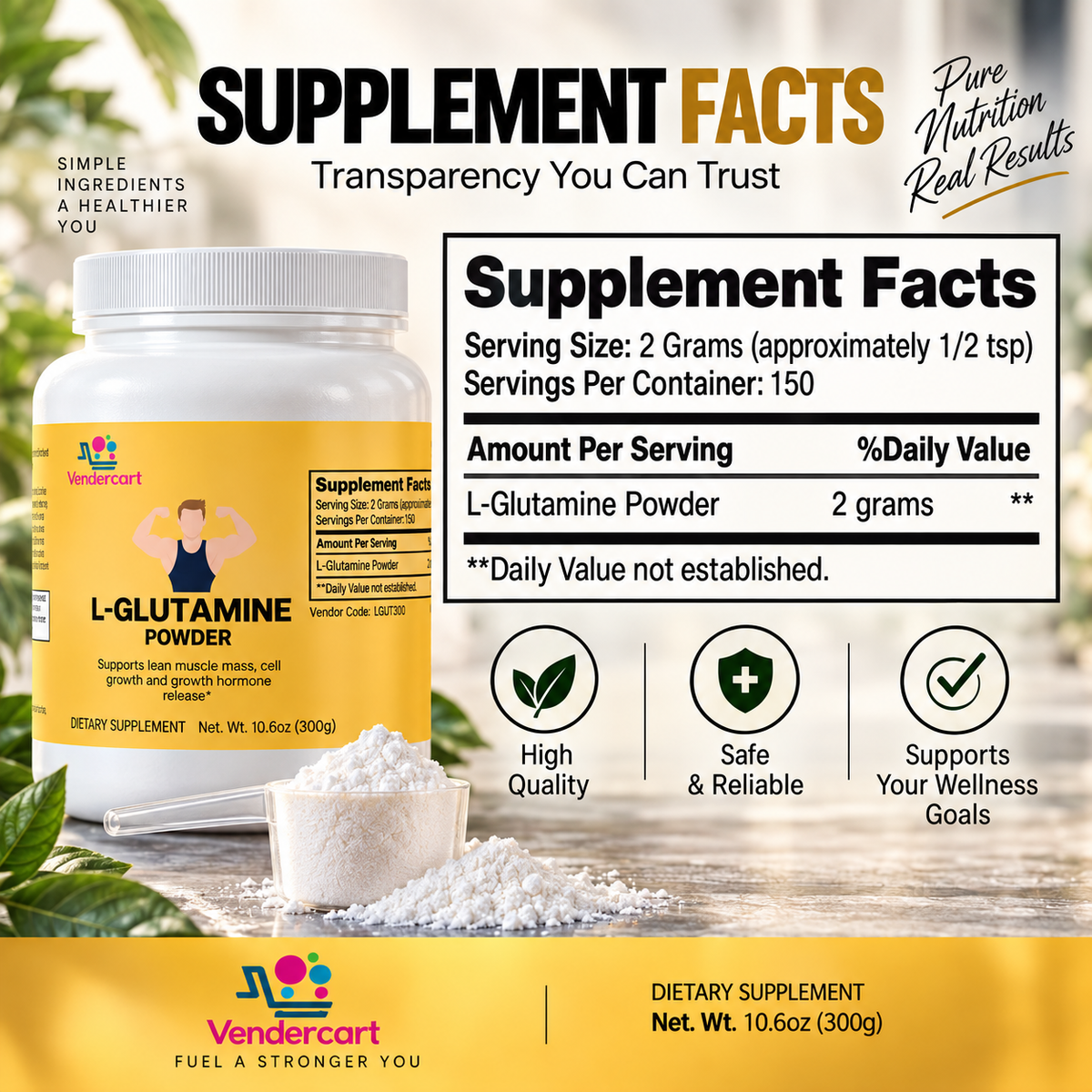 Pure L Glutamine Powder Muscle Recovery Gut Health Support