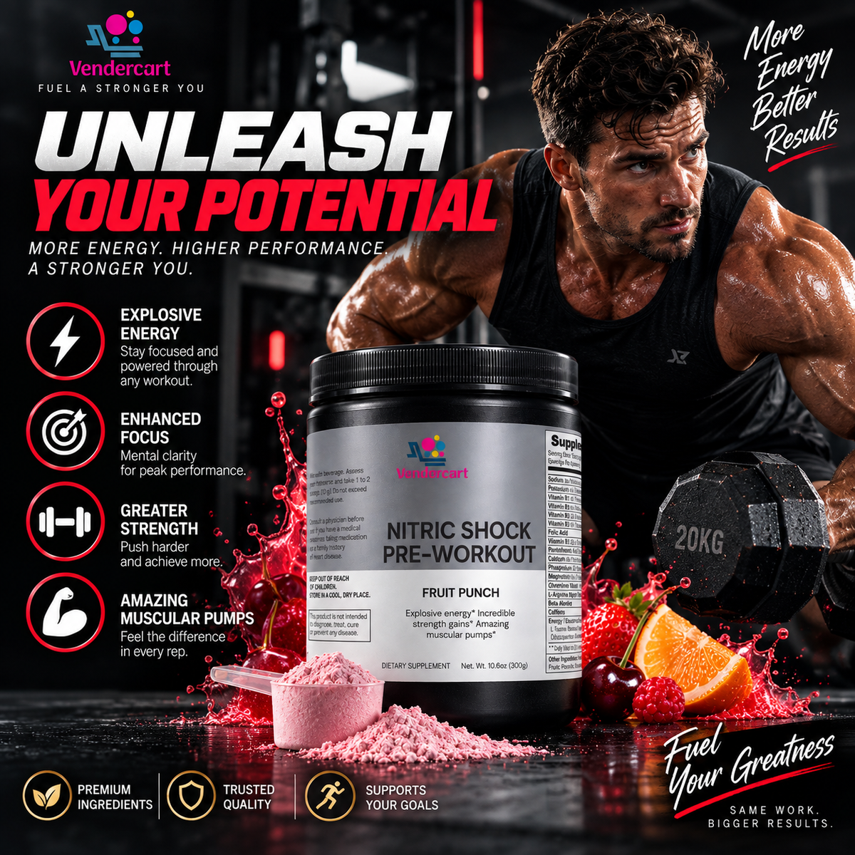 Nitric Shock Pre Workout Strength, Energy, Endurance, And Mental Focus Booster