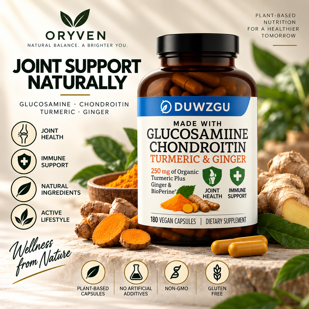 Glucosamine & Chondroitin Joint Support with Turmeric & Ginger – 180 Vegan Capsules