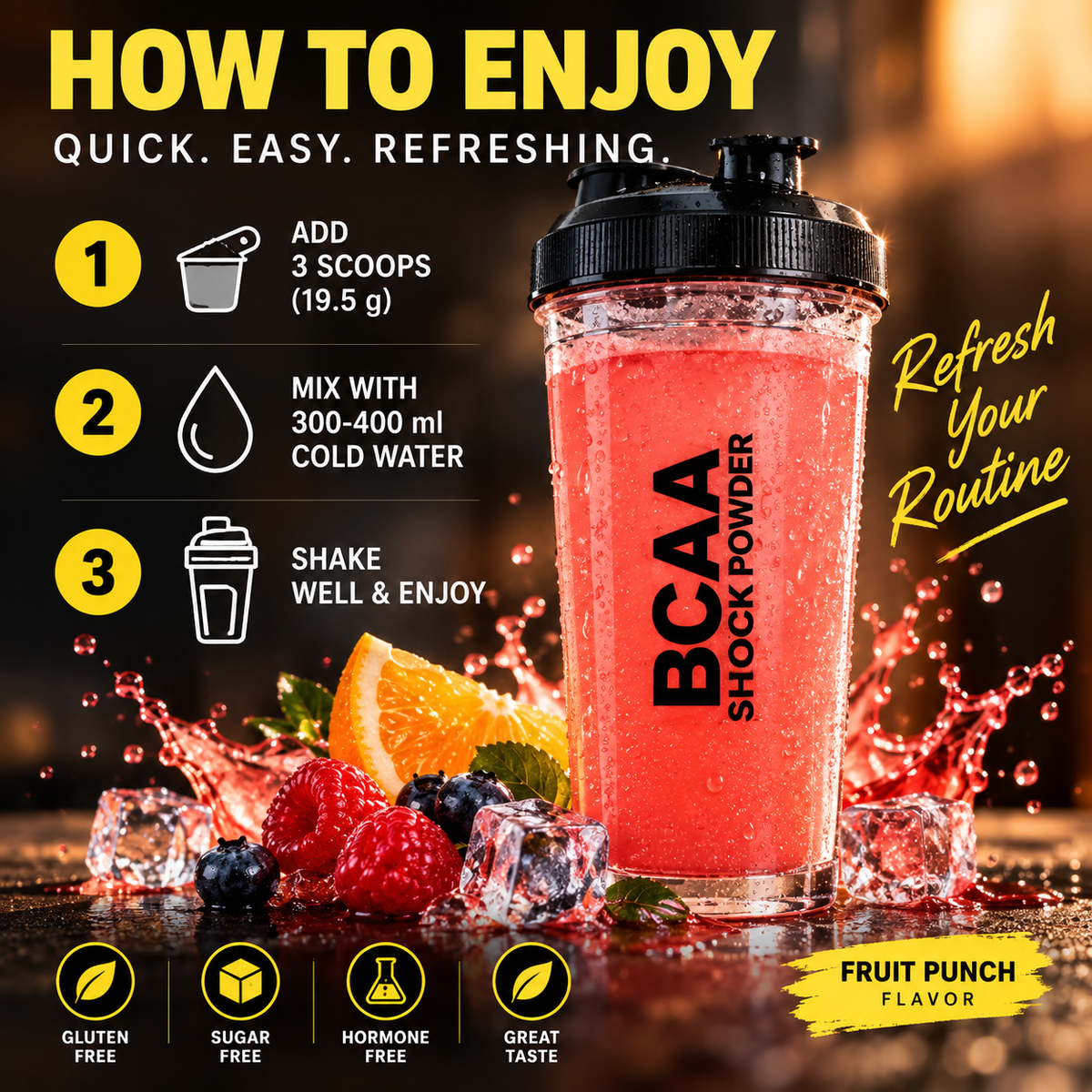 BCAA Shock Powder Fuel Muscle Growth, Enhance Recovery Boost Performance