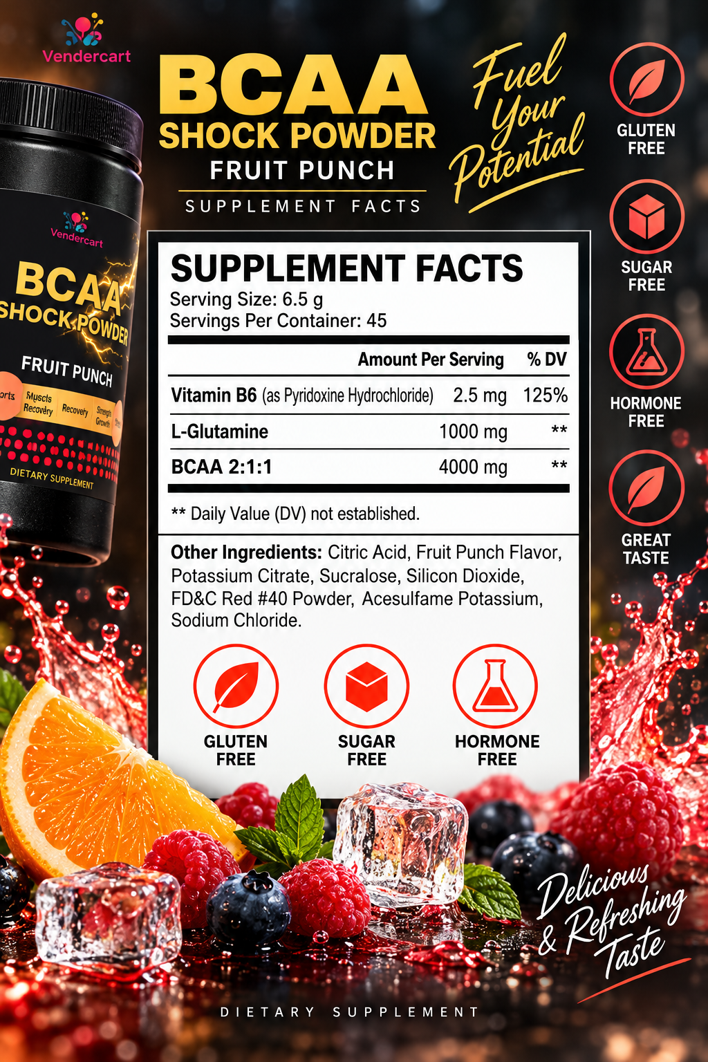 BCAA Shock Powder Fuel Muscle Growth, Enhance Recovery Boost Performance