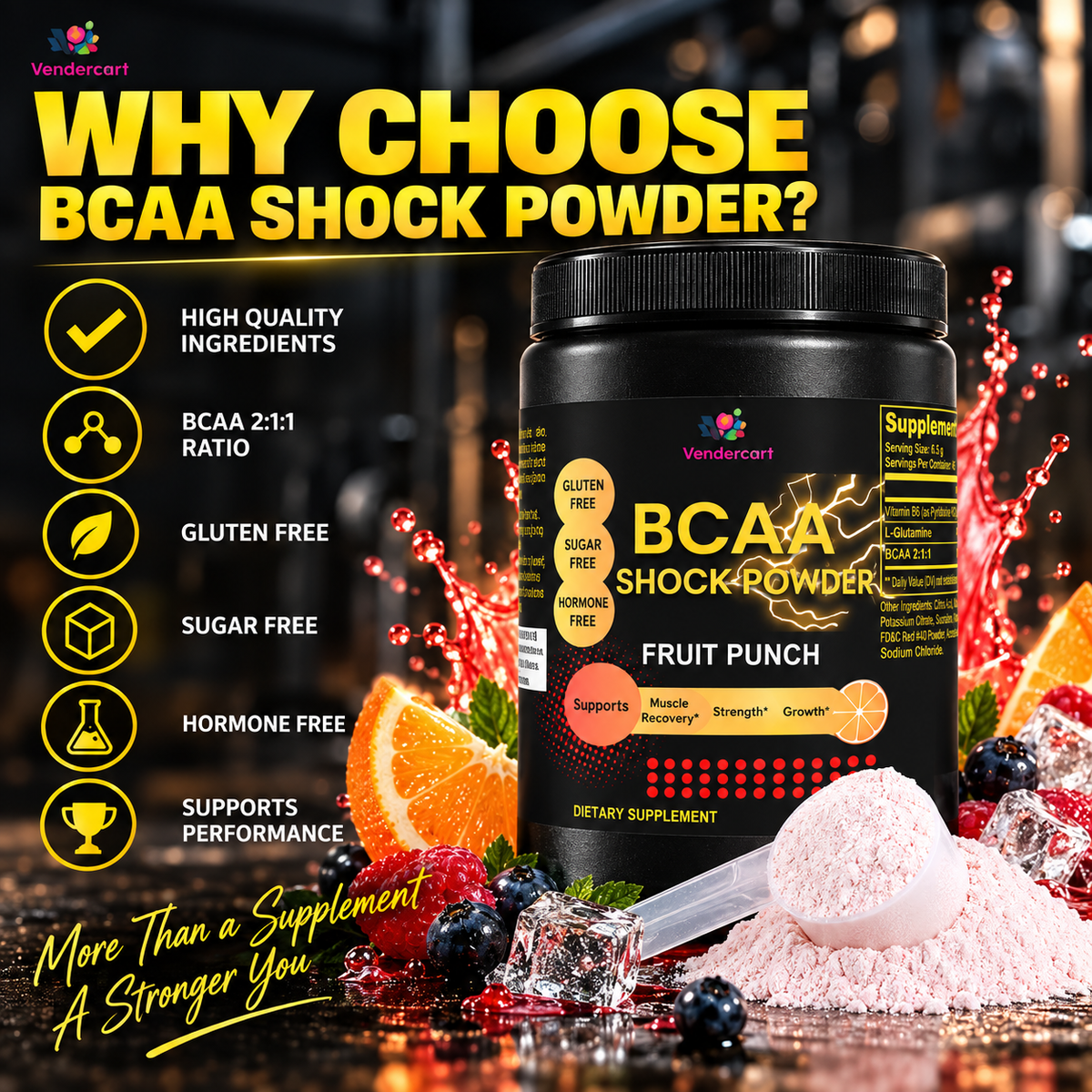 BCAA Shock Powder Fuel Muscle Growth, Enhance Recovery Boost Performance