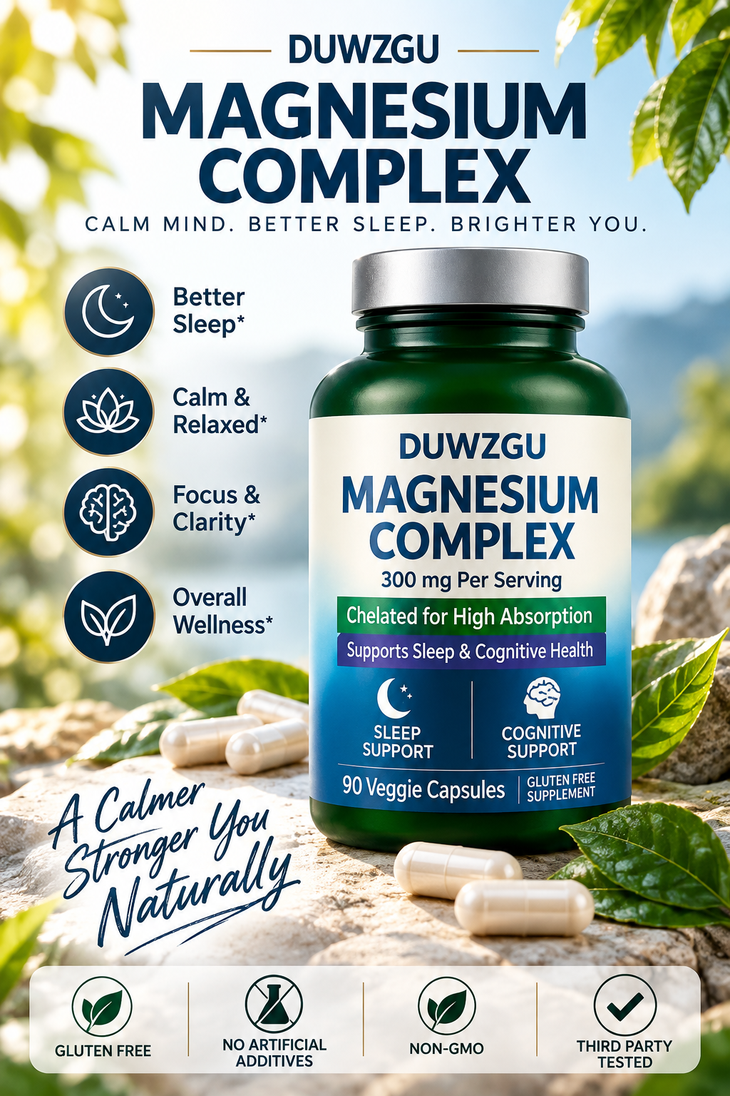 Magnesium Complex with Glycinate, Malate & L-Theanine – 300mg – 90 Veggie Capsules