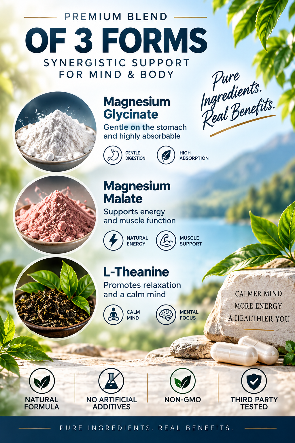 Magnesium Complex with Glycinate, Malate & L-Theanine – 300mg – 90 Veggie Capsules