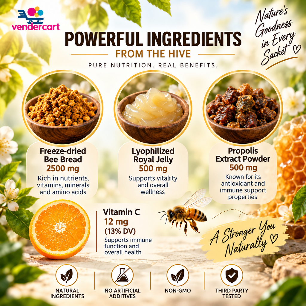 Bee Pearl Powder Energy, Immunity, And Skin Support With Bee Bread, Propolis, Royal Jelly And Vitamin C  30 Sachets