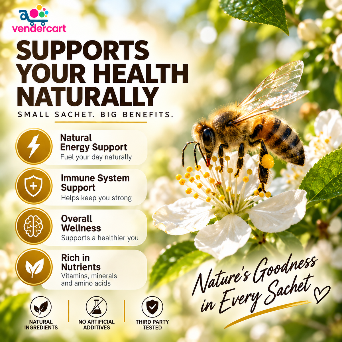 Bee Pearl Powder Energy, Immunity, And Skin Support With Bee Bread, Propolis, Royal Jelly And Vitamin C  30 Sachets
