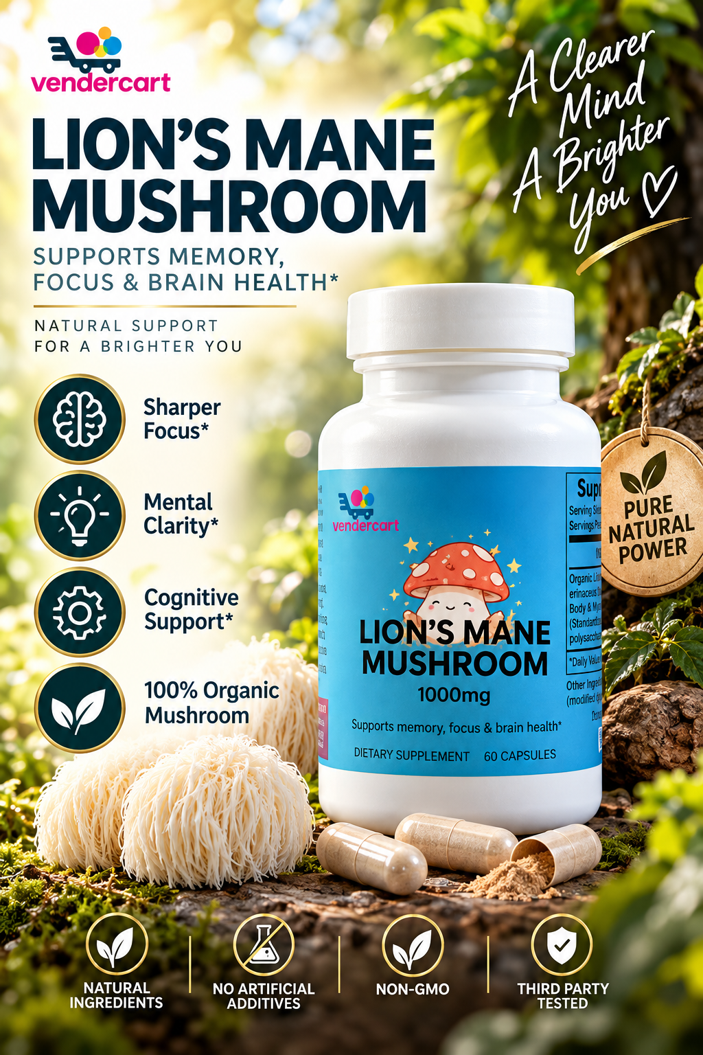 Lions Mane Mushroom Supplement Cognitive Support, Focus, Mood Boost, And Recovery For Athletes