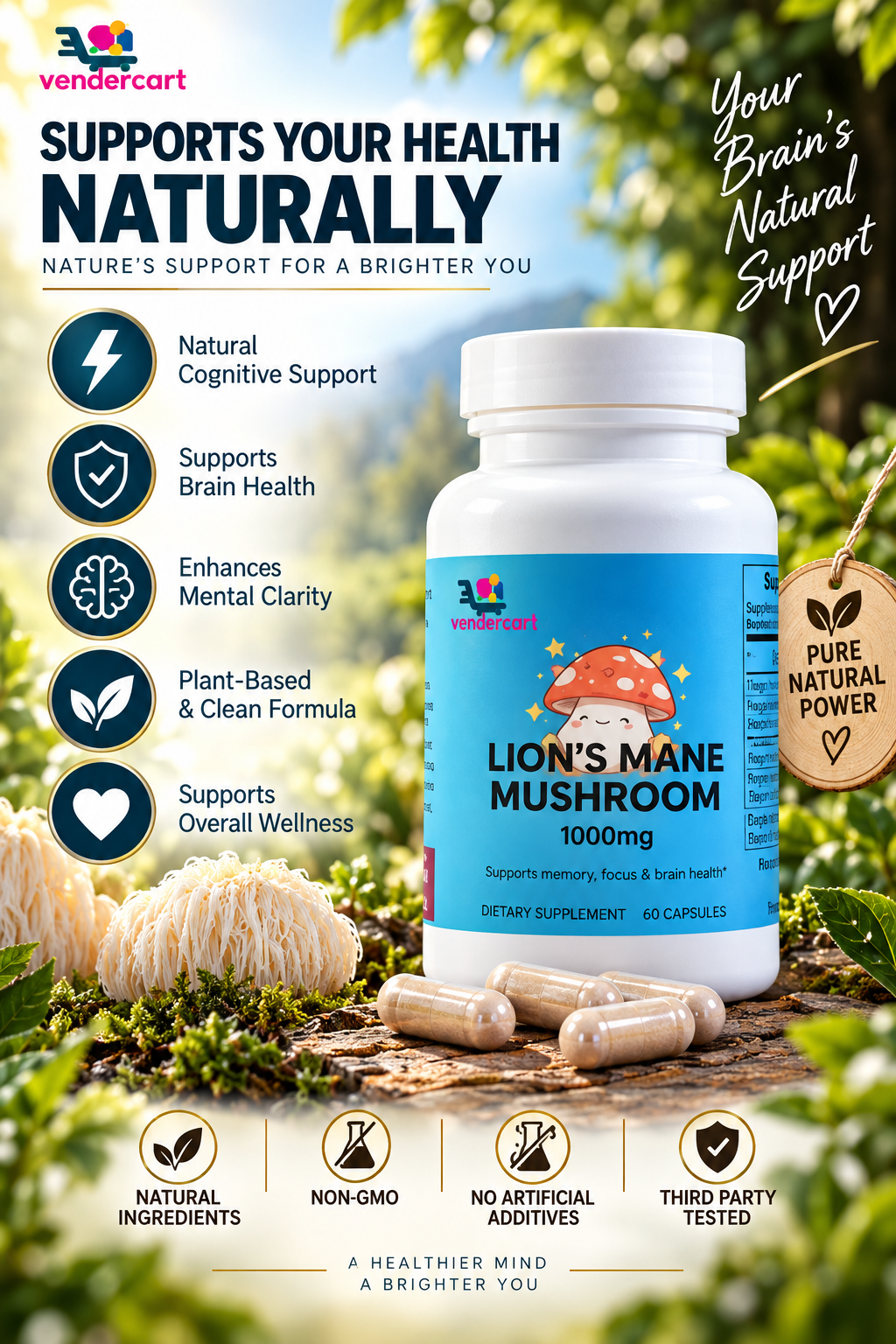 Lions Mane Mushroom Supplement Cognitive Support, Focus, Mood Boost, And Recovery For Athletes