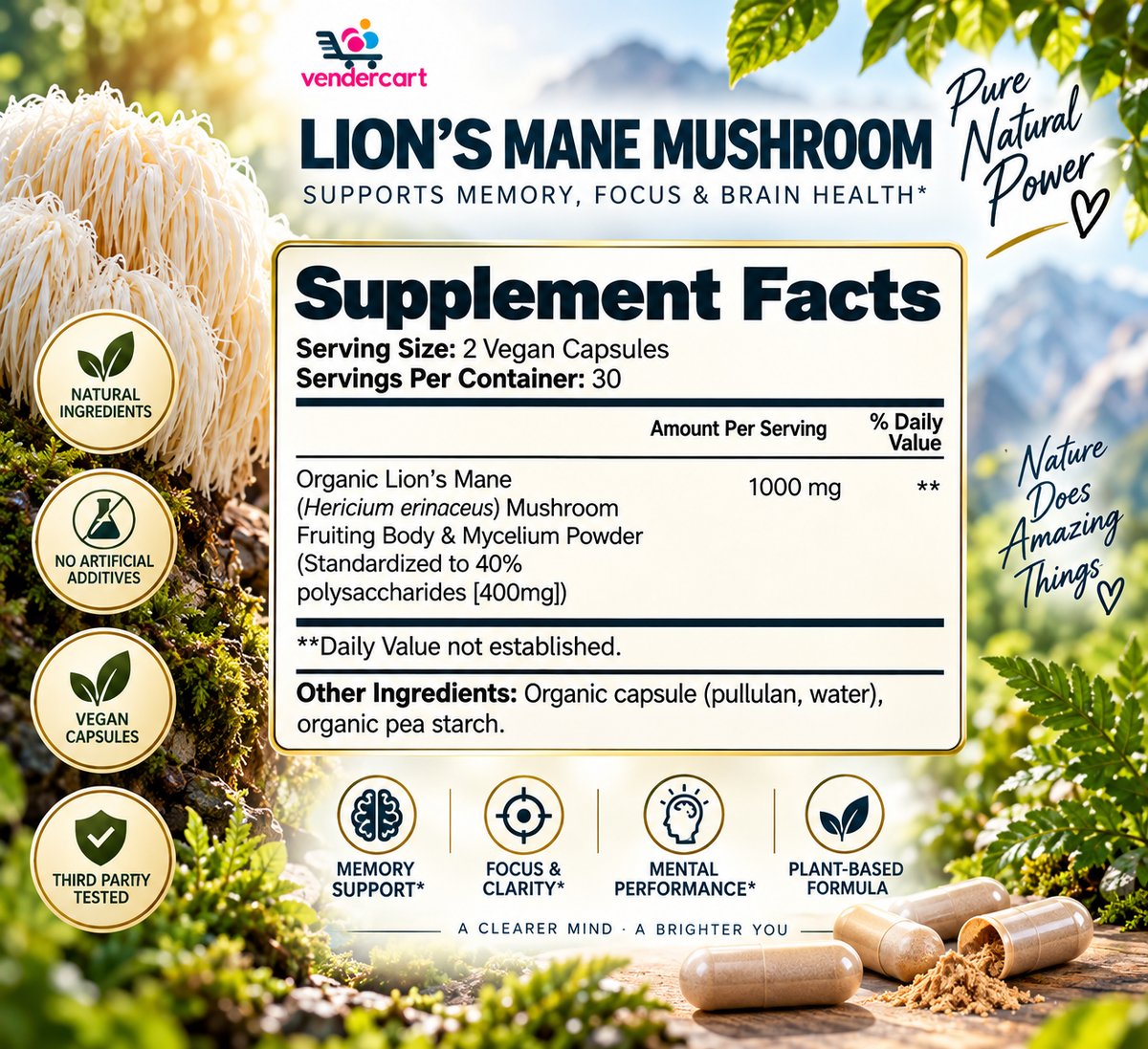 Lions Mane Mushroom Supplement Cognitive Support, Focus, Mood Boost, And Recovery For Athletes