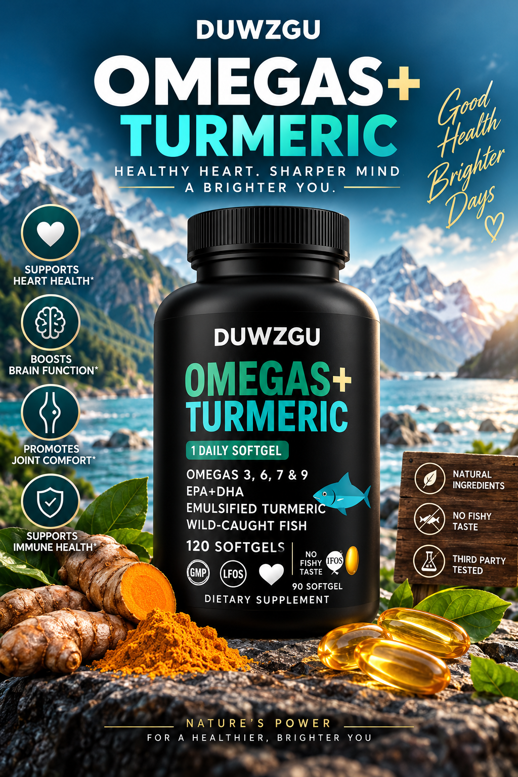 Omega 3-6-7-9 with Turmeric, EPA & DHA – Wild-Caught Fish Softgels