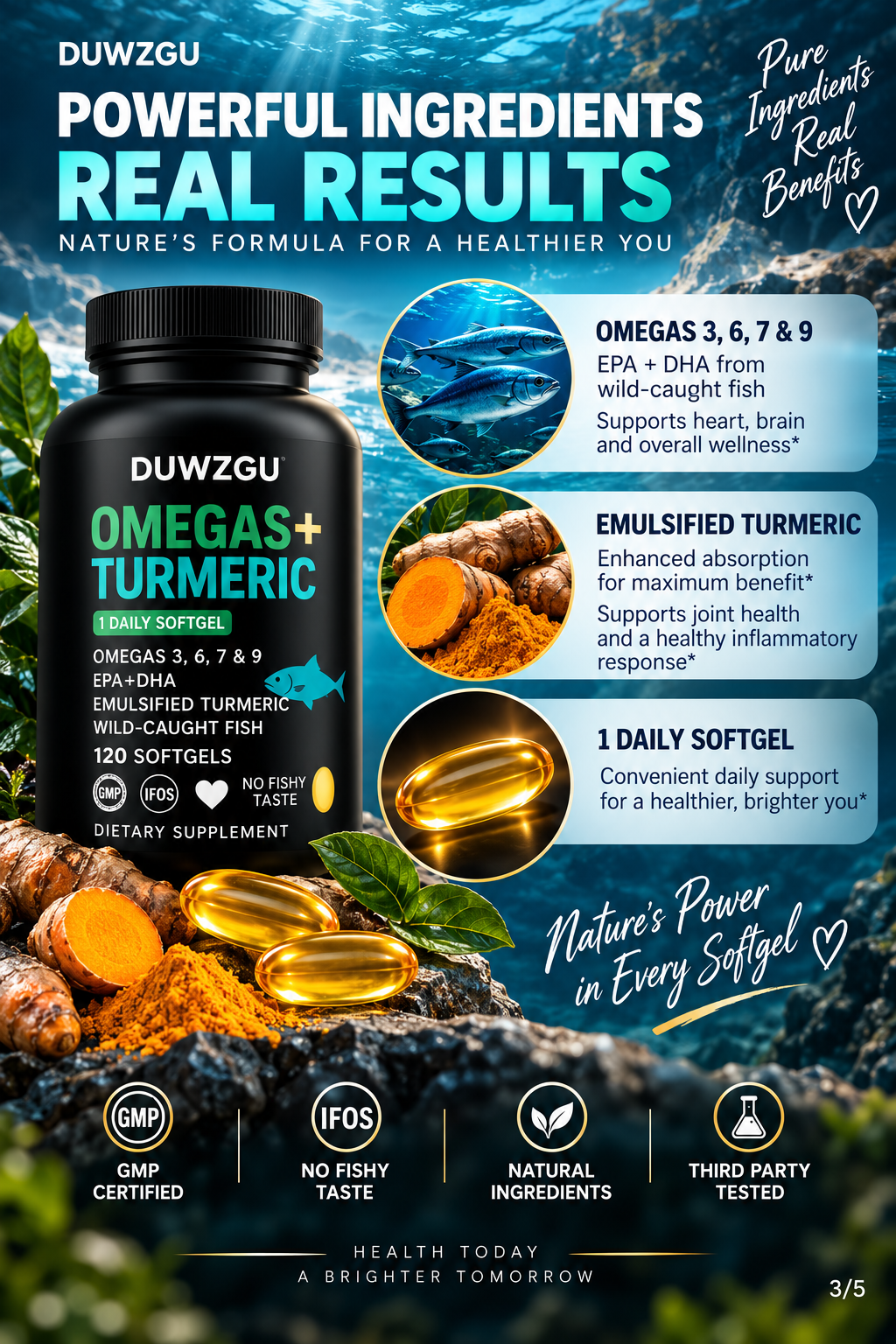 Omega 3-6-7-9 with Turmeric, EPA & DHA – Wild-Caught Fish Softgels