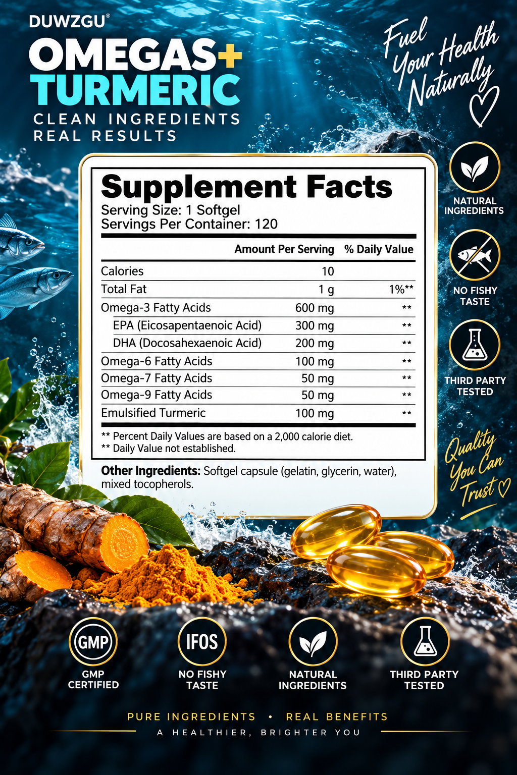 Omega 3-6-7-9 with Turmeric, EPA & DHA – Wild-Caught Fish Softgels