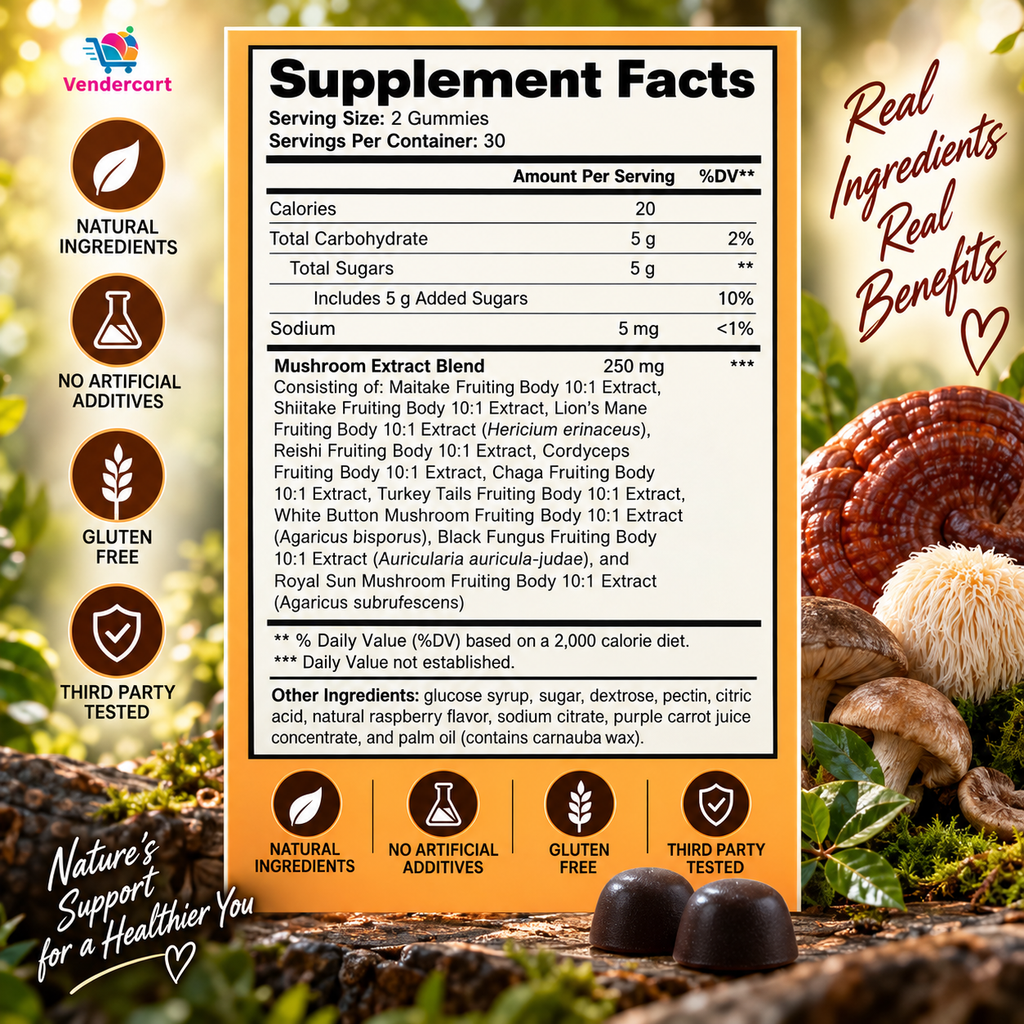 RASPBERRY MUSHROOM GUMMIES EXTRACT, 60 GUMMIES