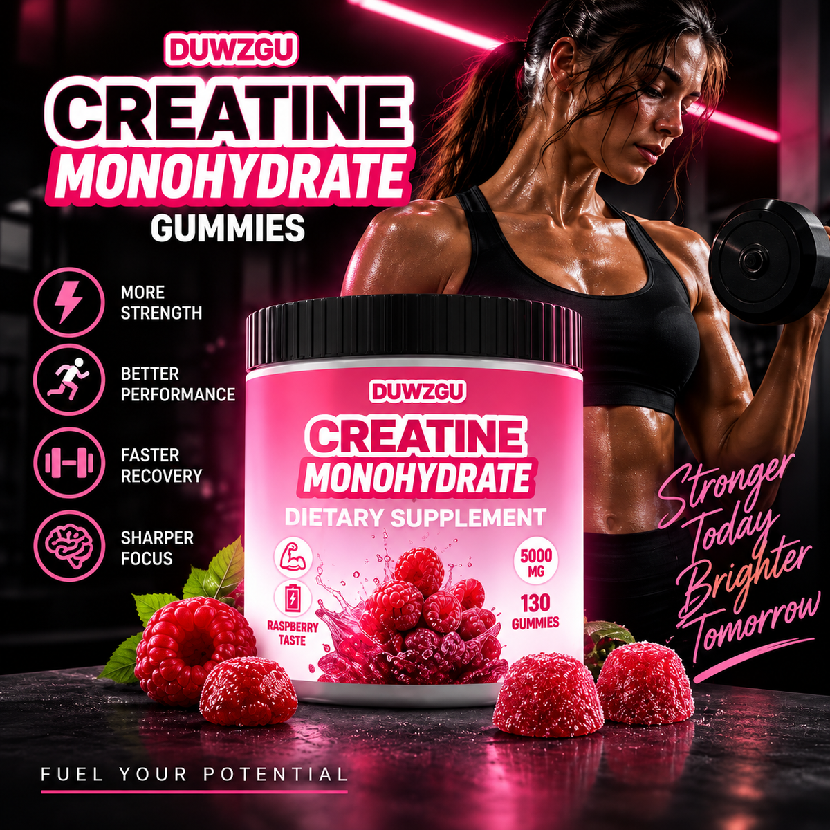 Creatine Monohydrate Gummies — 5,000 mg | Raspberry | 130 Gummies